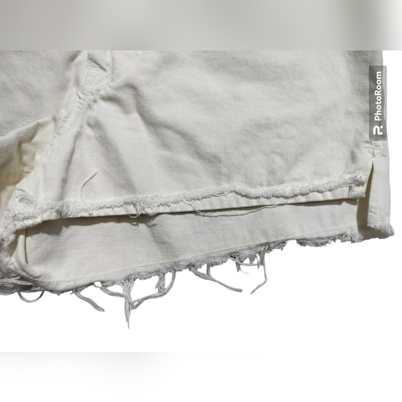 Zara ivory denim shorts women's high waist distressed button jeans short size 6 - Picture 5 of 9